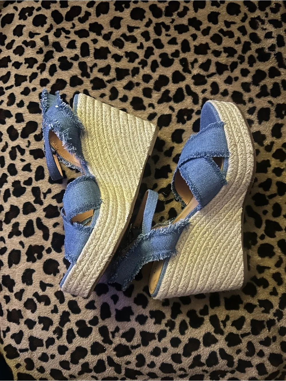 Comfortable Denim Crisscross Espadrille Wedge Sandals - Blue